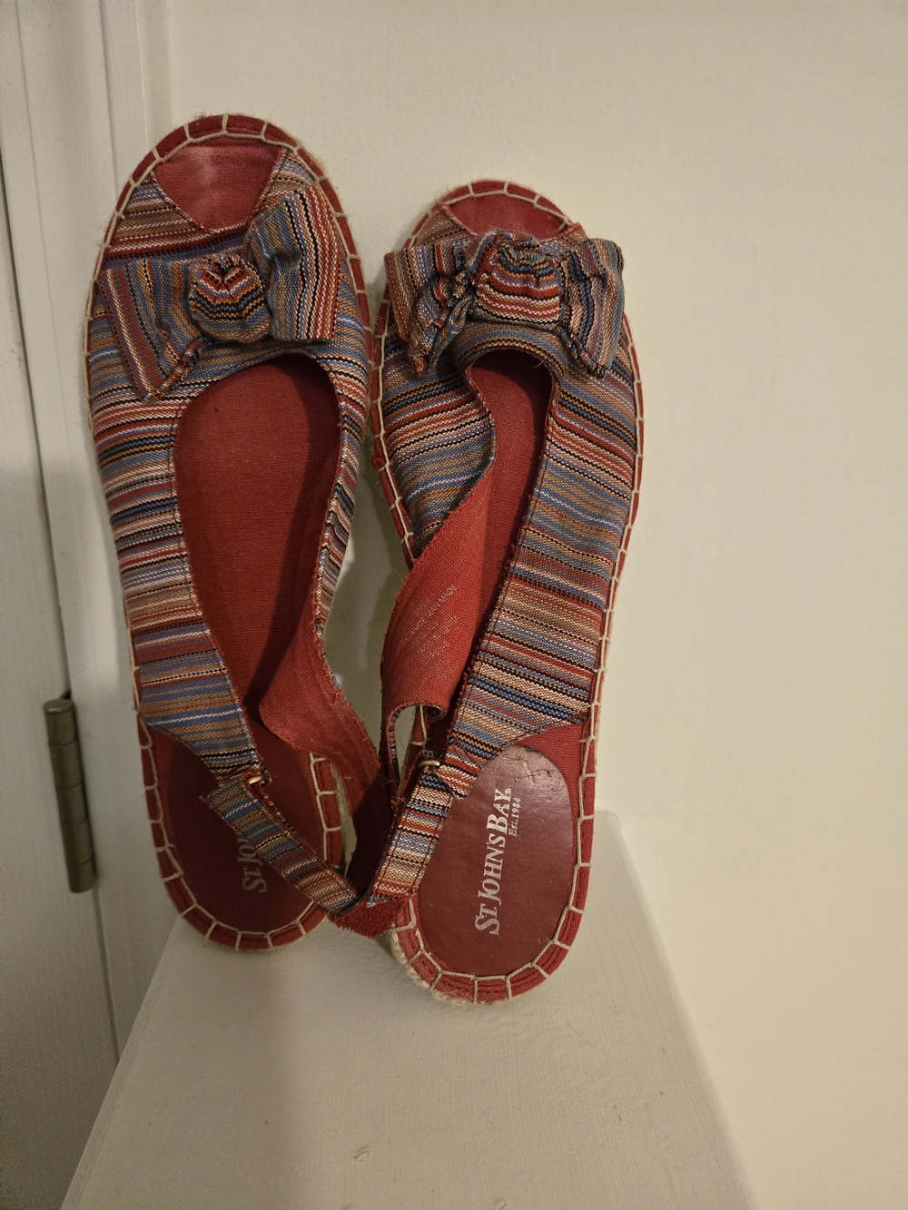 St. John's Bay Red Striped Bow Slingback Flats